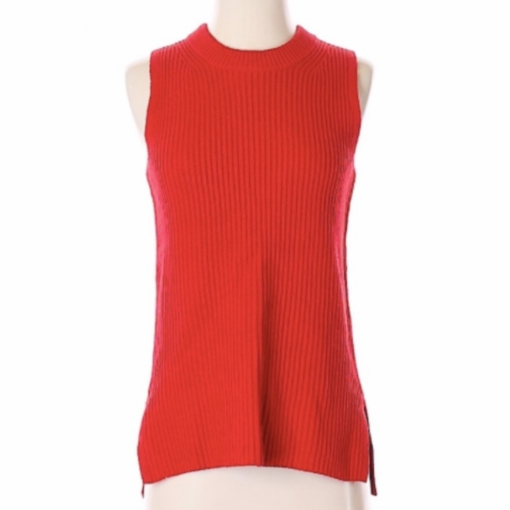 J. Crew XS Classic Crew Neck Cotton & Merino Wool Sleeveless Red Sweater